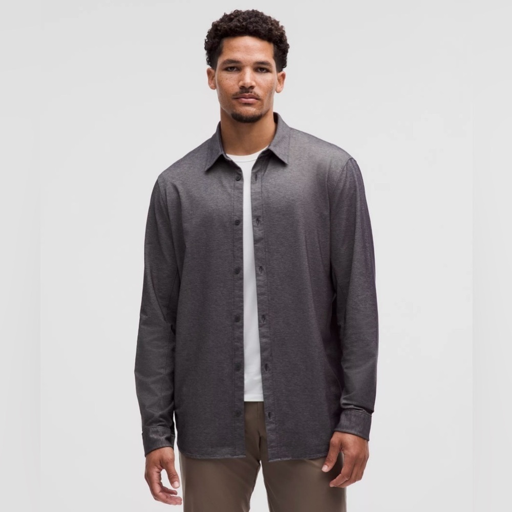 Lululemon Commission Long-Sleeve Shirt Slim Fit Enzyme Dye Grey Size Large EUC